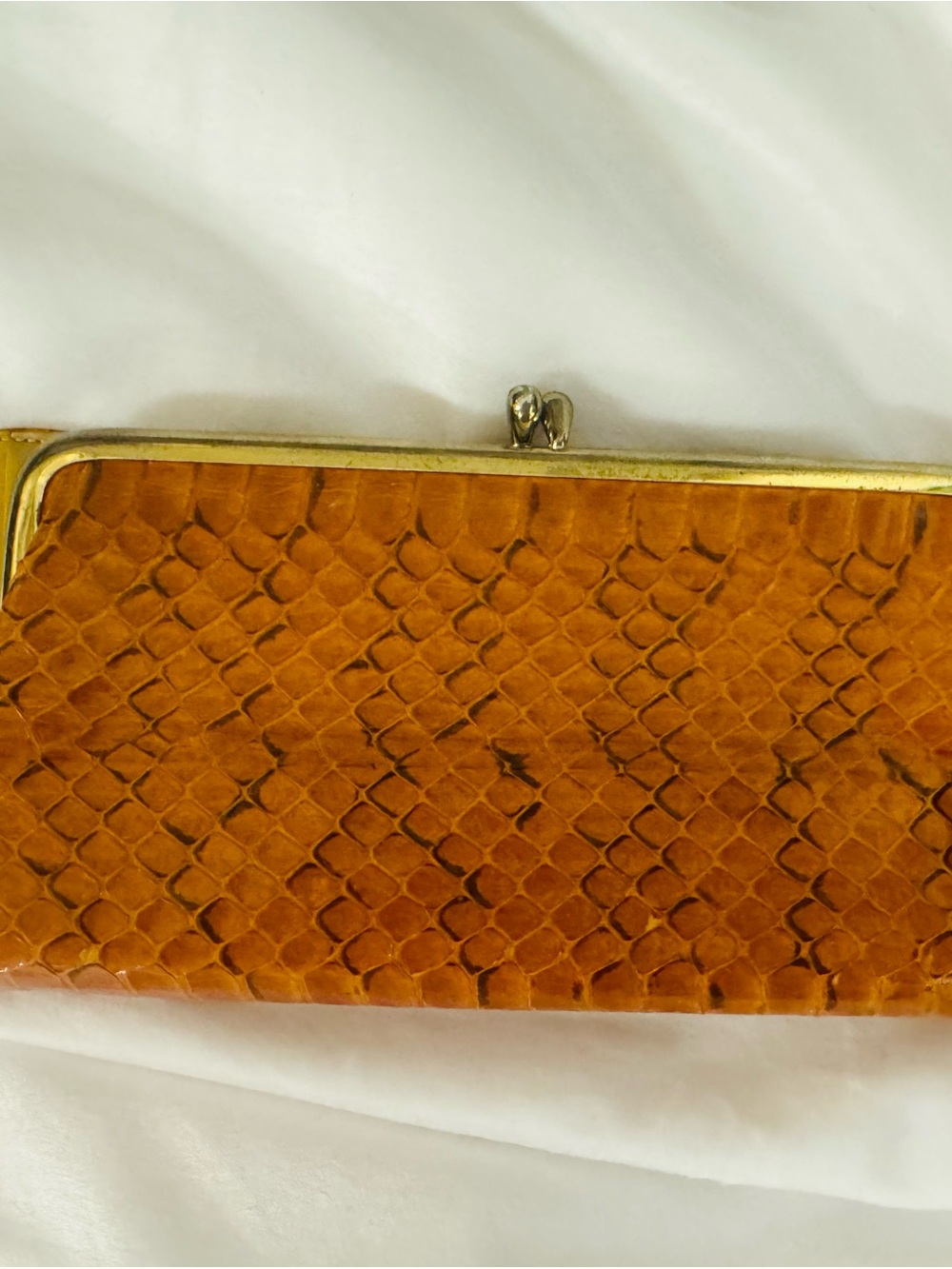 Classic Sak Fifth Ave Baronet Tan Snake-Texture Frame Wallet Clutch